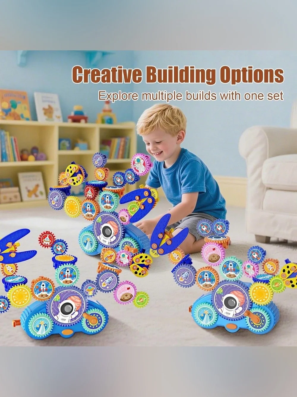 STEM Gears Toys for Kids Ages 3+, Creative Learning Building Blocks, 18Pcs Educa